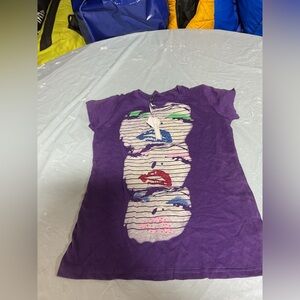 Anna Purple Short-Sleeve Tee with Colorful Face Graphic 923